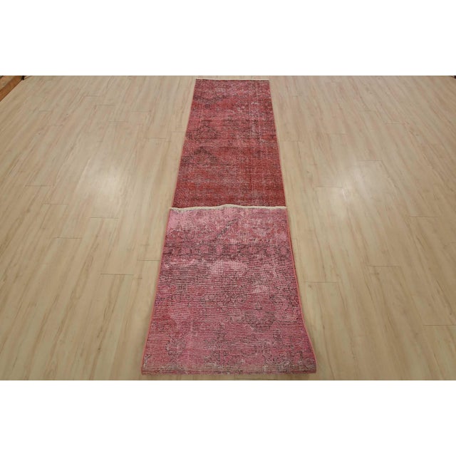 Tabriz Runner 2’5” X 12’3” Pink Wool Vintage Overdyed Hand-Knotted Rug For Sale - Image 12 of 13