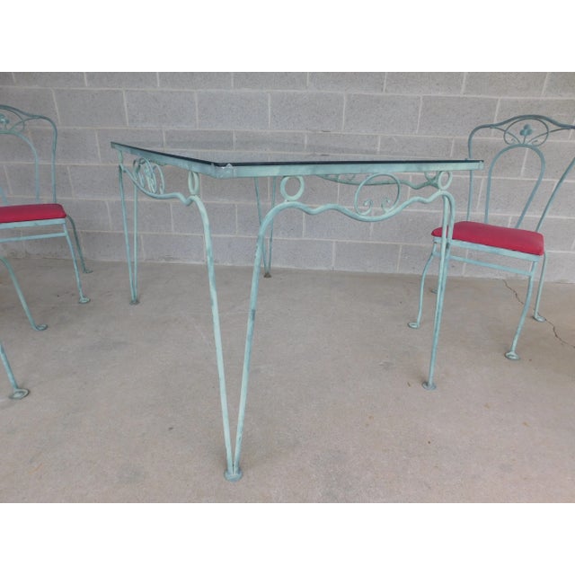 Art Nouveau Vintage Woodard Style Wrought Iron Outdoor Dining Set For Sale - Image 3 of 18