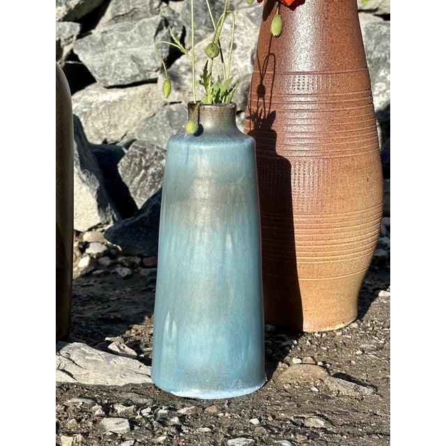 Blue Studio Ceramic Vase with Anthracite-Turquoise Gradient Glaze from Lu and Gerd Grove, Germany, 1960s For Sale - Image 8 of 18