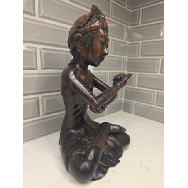Mid 20th Century Balinese Macassar Ebony Wood Seated Young Boy Sculpture by K. Aria (Mas, Bali) For Sale - Image 4 of 12