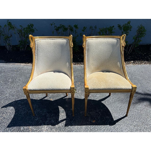Ivory 1960s Pair Gilt Wood Swan Chairs by Andres Originals For Sale - Image 8 of 8