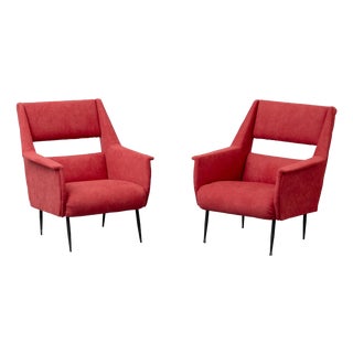 Vintage Lounge Chairs in Red Fabric by Gigi Radice, 1960s, Set of 2 For Sale