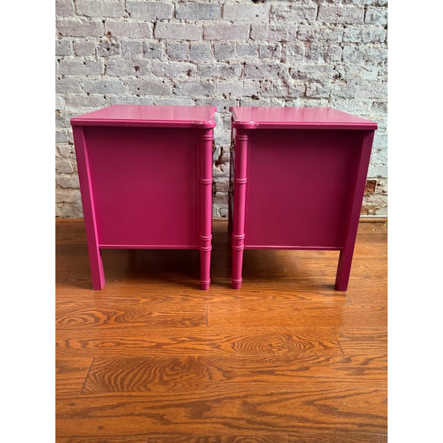 Bright Pink Pair Vintage Faux Bamboo Pink Nightstands For Sale - Image 8 of 8