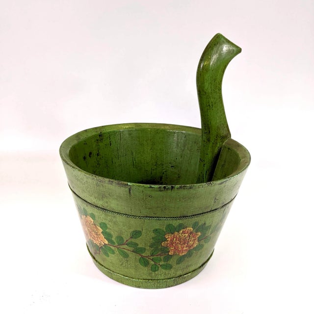 Wood 20th Century Hand Painted Wooden Bucket With Handle For Sale - Image 7 of 7