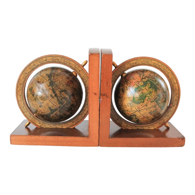 Pair of Vintage Old World Globe Bookends For Sale
