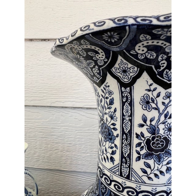 Ceramic Vintage Large Delft Trumpet Vase Blue and White Floral Boch Royal Sphinx Urn For Sale - Image 7 of 18