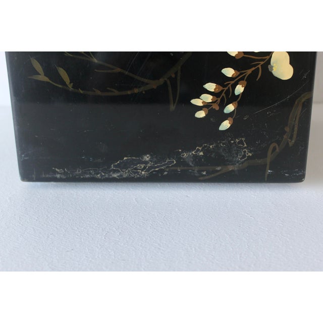 1970s Asian Floral Black Lacquered Pedestal Plant Stand For Sale - Image 10 of 18