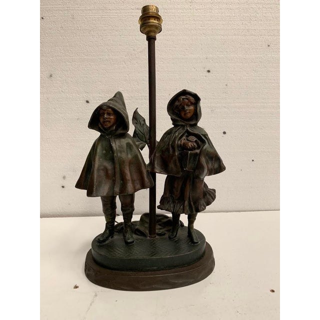 Antique Spelter Bedside Lamp with Children, 1900s For Sale - Image 6 of 8