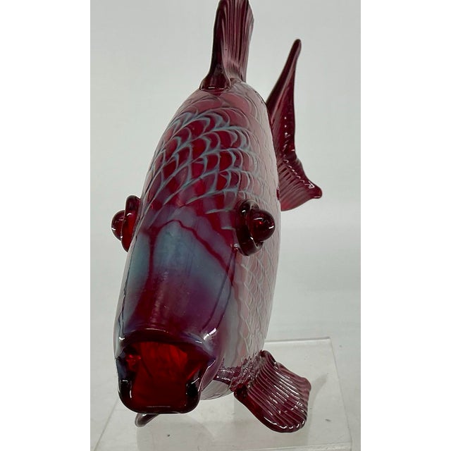 Ruby-Red Large Art Glass Fish Figurine by Chris Belleau, Signet. For Sale - Image 9 of 10