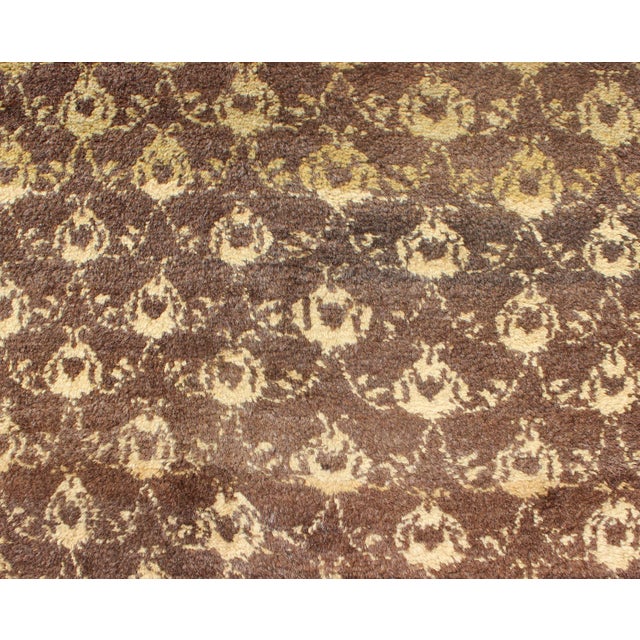 Vintage Turkish Tulu Rug With Ivory Motifs and Chocolate Brown 3′2″ × 6′3″ For Sale - Image 10 of 12