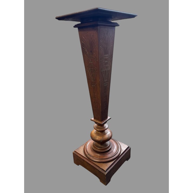 Antique Victorian Walnut Floral Incised Carved Display Sculpture Pedestal Stand An unusual Victorian pedestal or sculpture...