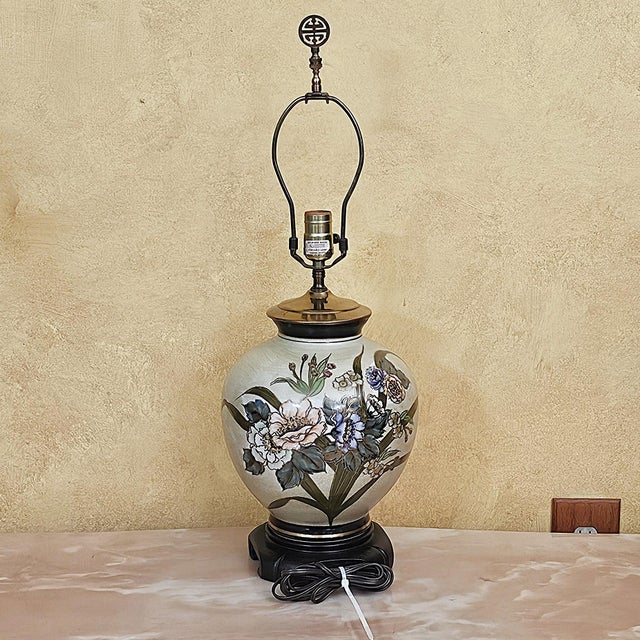 Vintage Heyward House Chinoiserie Floral Ceramic Ginger Jar Table Lamp For Sale In Washington DC - Image 6 of 18