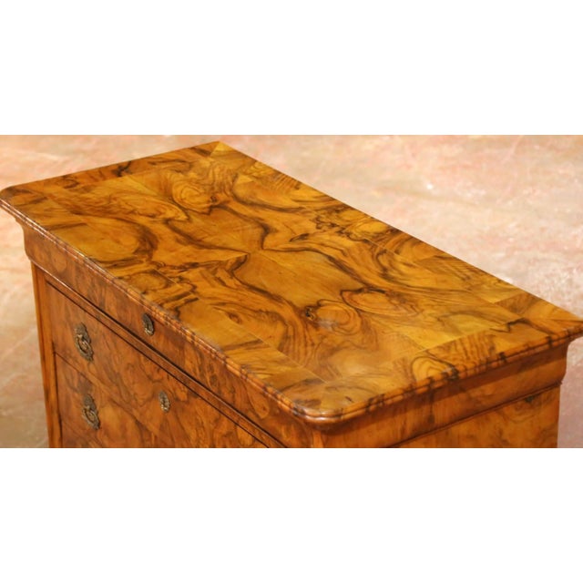 French Mid 19th Century French Louis Philippe Burl Walnut Five-Drawer Chest Commode For Sale - Image 3 of 11
