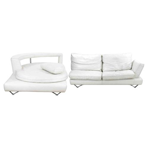 Vintage Sofa Set in white leather and tubular steel. Original upholstery in very good condition. with just some tears in...