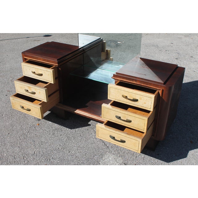 C1930's French Art Deco Parchment Goat Skin 6 Drawer Glamorous Ladies Vanity For Sale - Image 9 of 12