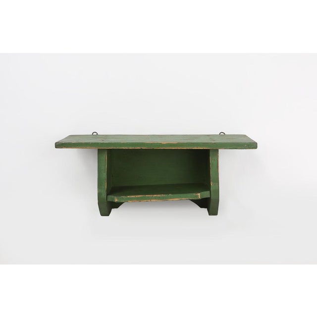 Mid-Century Modern Small Rustic Green Wooden Wall Unit with Shelves, France, 1880s For Sale - Image 3 of 11