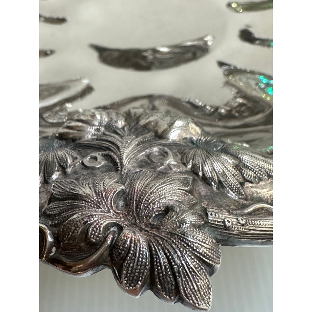 1950s Vintage 11" Extra Silver Plated Bride's Basket With Swing Handle Grapes Motif For Sale - Image 5 of 18