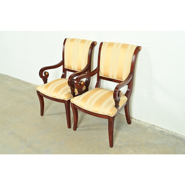 Baker Furniture Company Baker Furniture Style Regency Carved Mahogany Armchairs, Pair For Sale - Image 4 of 13