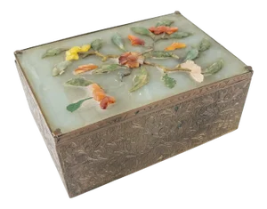 Early 20th Century Chinese Export Chinoiserie Bronze Box With Soapstone and Carnelian Agate