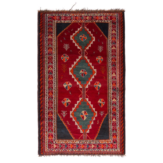 Textile Antique Gabbeh Geometric Red and Blue Wool Persian Rug For Sale - Image 7 of 7