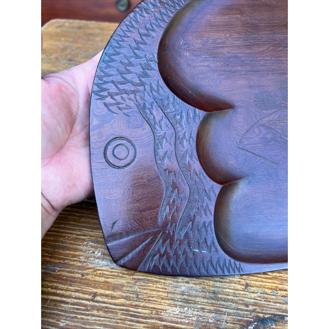 Brown Vintage Japanese Carved Fish Shaped Sushi Tray, Nikkō-San, Circa 1950’s For Sale - Image 8 of 17