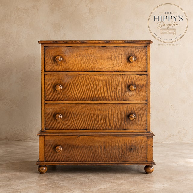 Late 19th Century Pending Sale — No Buy / Antique 19th C. Tiger Maple Chest | Hand-Cut Dovetails For Sale - Image 5 of 7
