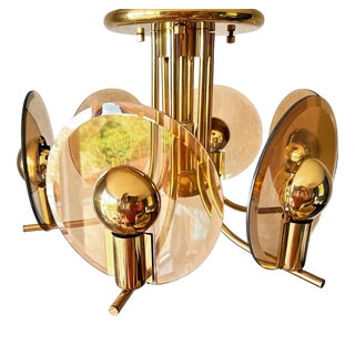 Vintage Smoked Glass Ceiling Lamp, 1970s For Sale