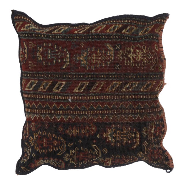 Persian Pillow W/ Antique Rug Fragment - 1'5 X 1'5 For Sale