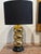 Pair of vintage stacked ball table lamp in brass with black linen and gold interior lining. In the style of George Kovacs....