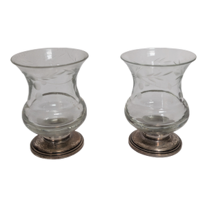 Antique Sterling Silver and Etched Glass Salt & Pepper Cellars