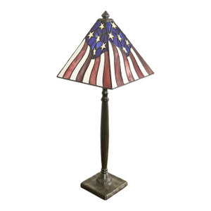 Arts & Crafts Table Lamp With American Flag Stained Glass Shade