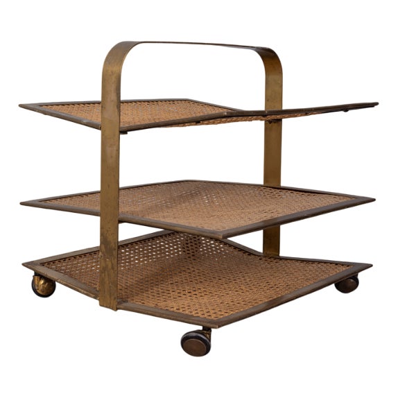 Vintage Italian Magazine Rack in Brass and Vienna Straw, 1960s For Sale