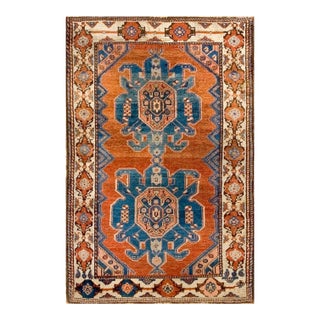 1880s Red Rust Medallion Tribal Antique Nw Persian Rug Hand Knotted 3'6" X 5'2" Wool Carpet For Sale