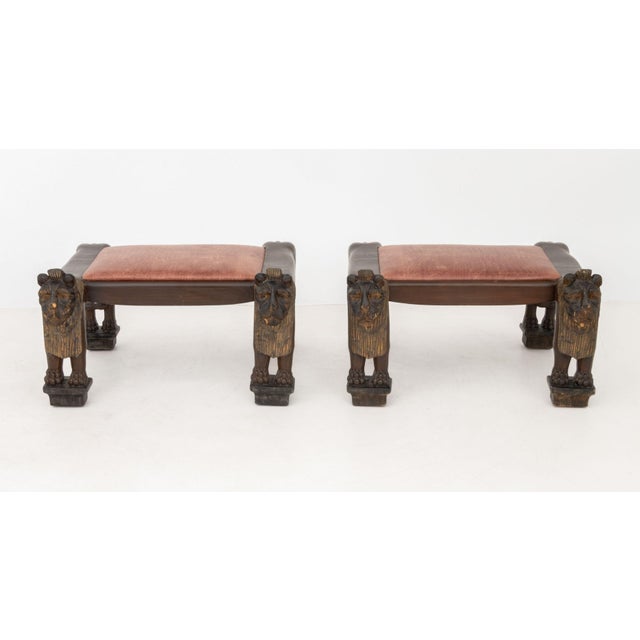 Traditional Egyptian Revival Carved Wood Lion Benches, Pair For Sale - Image 3 of 10