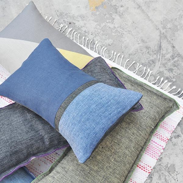 Contemporary Hand-Pieced Linen Cosmo Pillow For Sale - Image 3 of 4