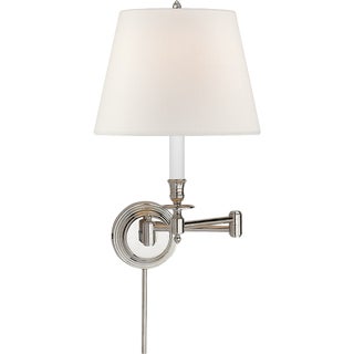 Studio VC for Visual Comfort Signature Candlestick Swing Arm in Polished Nickel with Linen Shade For Sale