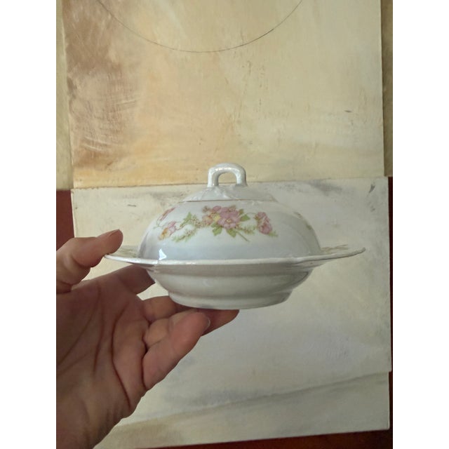 Antique Oeg Royal Austria Porcelain Covered Butter Dish Pink Floral Gutherz 1899 to 1918 For Sale - Image 9 of 12