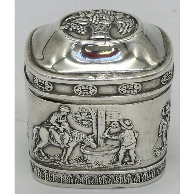 Biedermeier German .800 Silver Snuff Box Domed Lid and Repoussé Pastoral Scenes For Sale In West Palm - Image 6 of 12