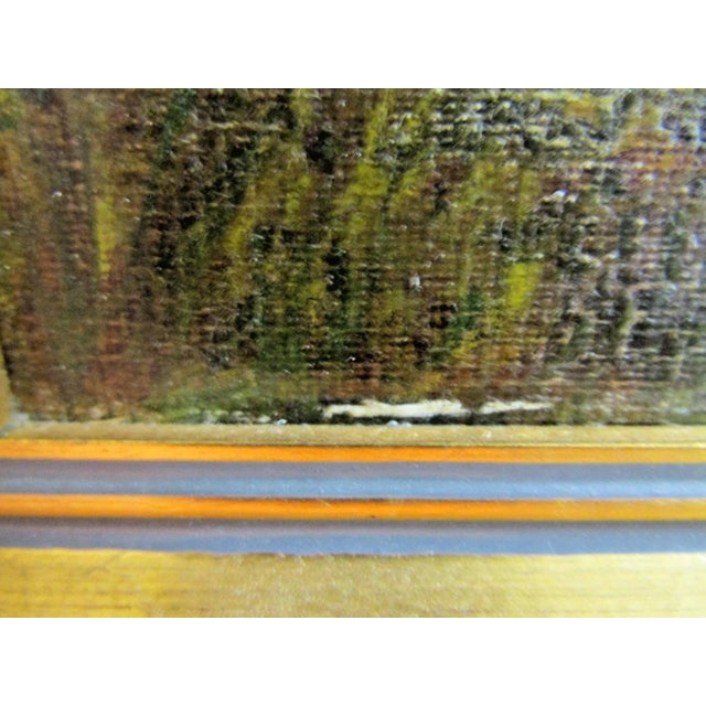 Green Victorian Original Oil Painting Castle Ruins With People in Gold Gild Frame For Sale - Image 8 of 10