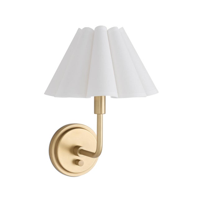2020s Polly Sconce Single, Natural Brass with Linen Scalloped Shade For Sale - Image 5 of 5