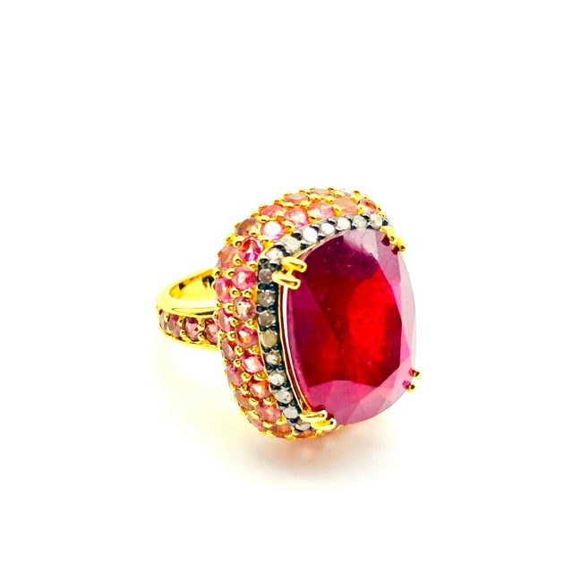 Early 21st Century Bochic "Orient" Vintage Ruby, Diamond & Pink Sapphire Ring Set 18K Gold & Silver For Sale - Image 5 of 18