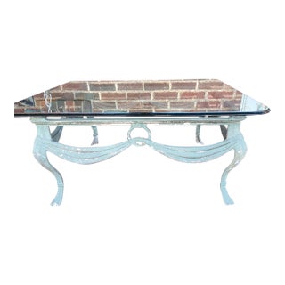 1980s French Style Patio Coffee Table Glass Top For Sale
