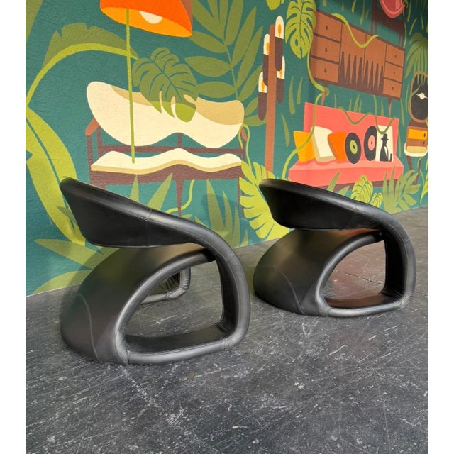 Jaymar Authentic Postmod Jaymar Leather Tongue Lounge Chair Pair For Sale - Image 4 of 10