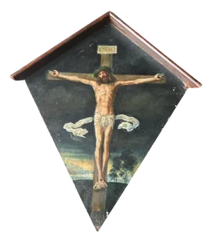 Antique Devotional with Crucifixion of Christ