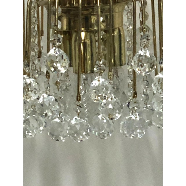 Hollywood Regency Gold-Plated Metal Lead Crystal Ball Three-Light Chandelier, 1970s For Sale - Image 3 of 11