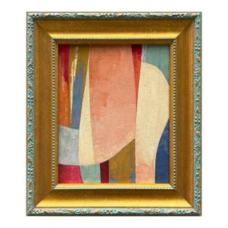 Contemporary Colorful Abstract Oil Painting in Vintage Frame For Sale