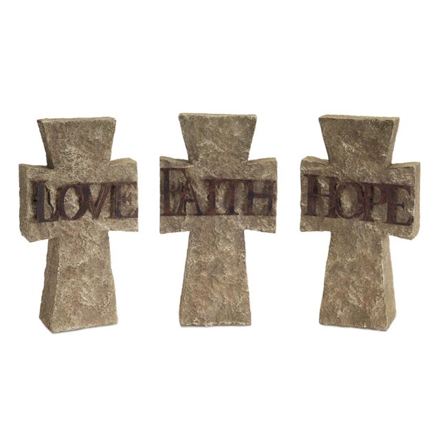 Add meaning and charm to your home with the Hope, Faith, Love Cross Set. This trio of rustic tabletop crosses features...