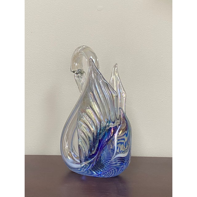 Contemporary Signed Stuart Abelman Iridescent Art Glass Swan Sculpture For Sale - Image 12 of 15