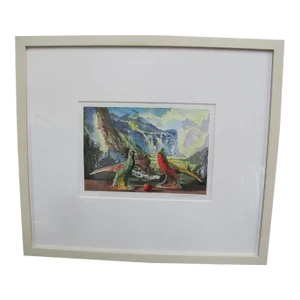 Sherrie Wolf Oregon Signed Watercolor Painting Parrots With Yosemite View