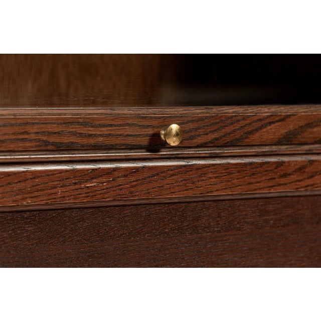 Antique English Tall Stepback Oak Wood Barrister Bookcase Cabinet For Sale - Image 10 of 11